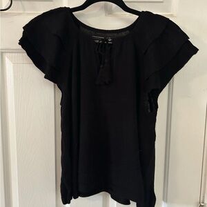 Anthropologie Black Ruffled Flutter Sleeve Blouse